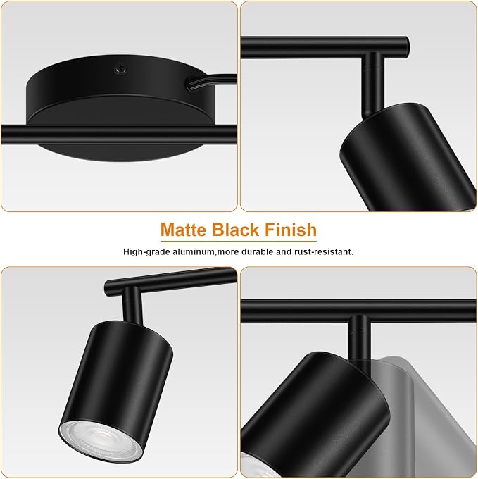Plug in Track Lighting LED, Track Lighting Fixtures Ceiling, Black 6-Light Kitchen Light Kit, Plug in Wall Light with 14.8ft Power Cord, Rotatable Ceiling Spotlight for Bedroom(GU10 Socket, NO Bulb)