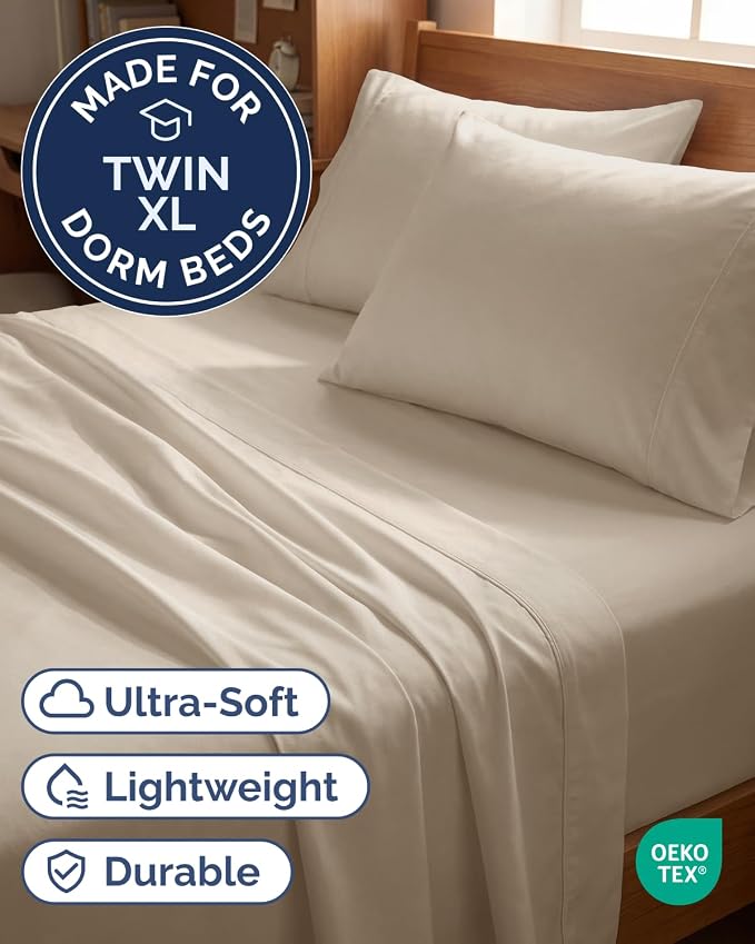 Twin XL 4 Piece Sheet Set - Comfy Breathable & Cooling - Ultra Soft Hotel Luxury Bedding Set w/ 8-16 Inch Deep Pockets - 1 Flat & 1 Fitted Sheet & 2 Pillowcases - Wrinkle Free and Easy Care - Wheat
