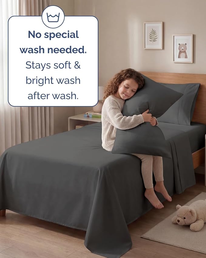 Twin 4 Piece Sheet Set - Comfy Breathable & Cooling - Ultra Soft Hotel Luxury Bedding Set w/ 8-16 Inch Deep Pockets - 1 Flat & 1 Fitted Sheet & 2 Pillowcases - Wrinkle Free and Easy Care - Charcoal