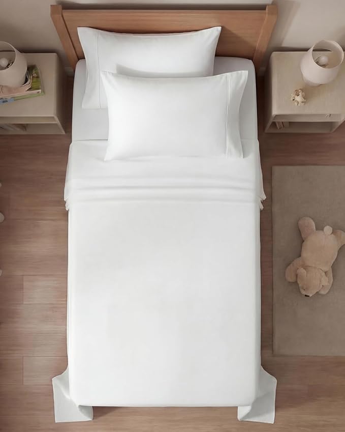 Twin 4 Piece Sheet Set - Comfy Breathable & Cooling - Ultra Soft Hotel Luxury Bedding Set with 8-16 Inch Deep Pockets - 1 Flat & 1 Fitted Sheet & 2 Pillowcases - Cozy, Wrinkle Free & Easy Care - White