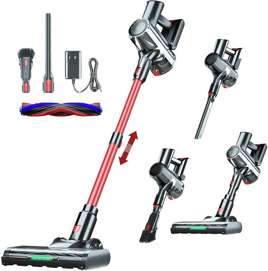 Cordless Vacuum Cleaner, 48Kpa Strong Suction, 50Mins Runtime, Anti-Tangle Brush Roll, 4-in-1 Lightweight Stick Vacuum for Hard Floor Carpet Pet Hair, with LED Display & Wall Mount Charging