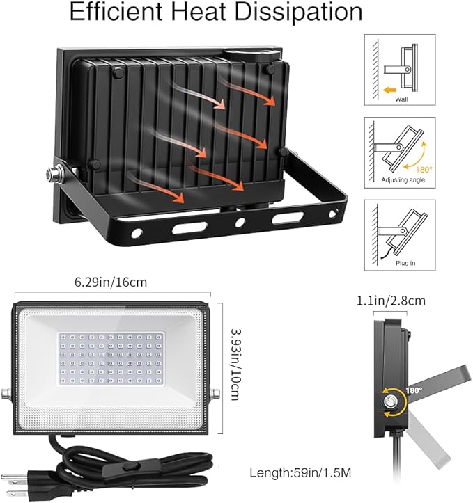 Onforu 6 Pack 38W LED Black Lights, Blacklight Flood Light with Plug, IP66 Waterproof, for Halloween Party, Glow in The Dark, Stage Lighting, Aquarium, Body Paint, Fluorescent Poster, Neon Glow,Black