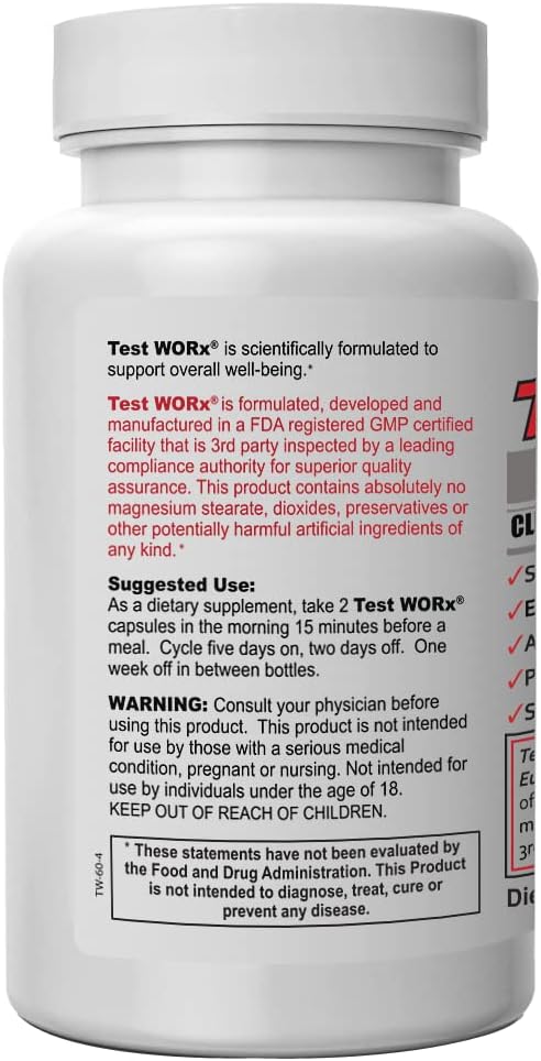 Superior Labs Test Worx Natural Testosterone Booster Supplement with Clinically Proven LJ100 and 8 Other Powerful Ingredients - Noticeable Increase in Energy, Stamina, Recovery, Sleep and Mood