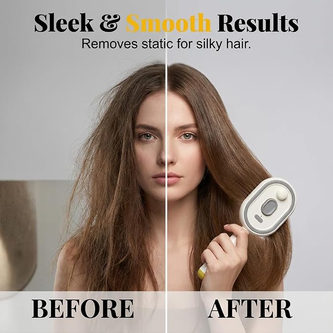 Electric Spray Air Cushion Massage Comb, Electric Spray Massage Comb, Rechargeable & Detangling, Electric Steam Brushs for Hair, Rechargeable Steam Hair Straightener (White-1PC)