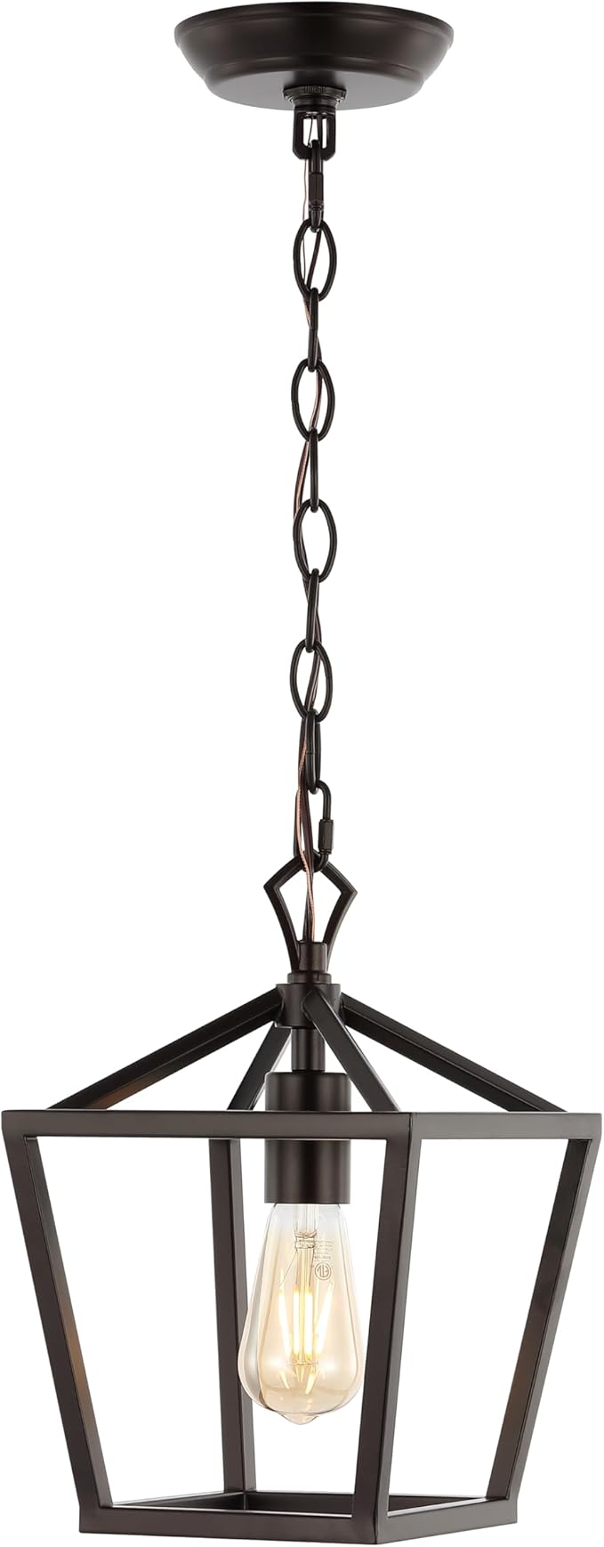 JONATHAN Y 8" Oil Rubbed Bronze Lantern Pendant Light, 1-Light Pagoda Style Metal Cage Farmhouse Hanging Ceiling Fixture for Kitchen Island, LED Bulb Included JYL7618A