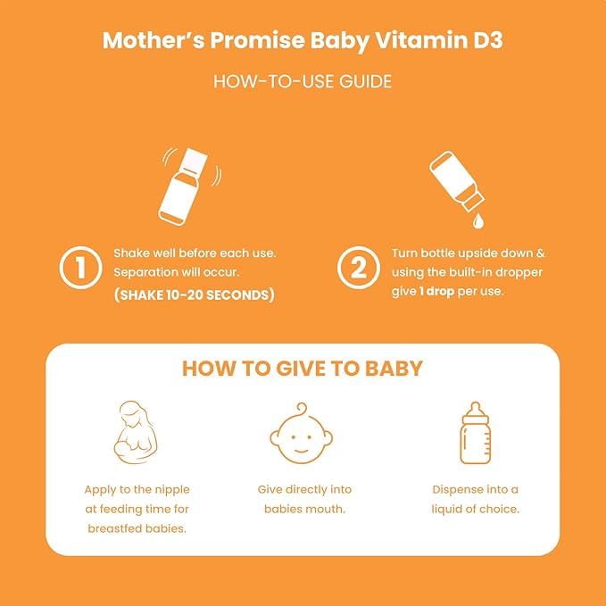 Mother's Promise Gouttes de Vitamine D Bio pour Bébé | 100% Végétal | Croissance Saine & Développement Osseux | Dès la Naissance | 180 Doses | Vitamine D3 Liquide pour Nourrissons & Tout-Petits | 400 UI pour Bébés