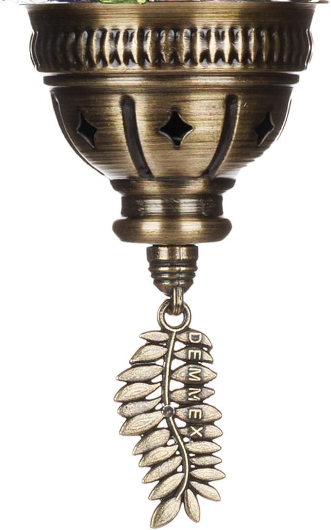 DEMMEX Authentic Turkish Mosaic Plug-in Swag Pendant Light Fixture, Large 6.5" Globe – Moroccan Hanging Ceiling Lamp - 15ft Cord & Chain, US/CA Plug, Exotic Mediterranean Decor, Handmade