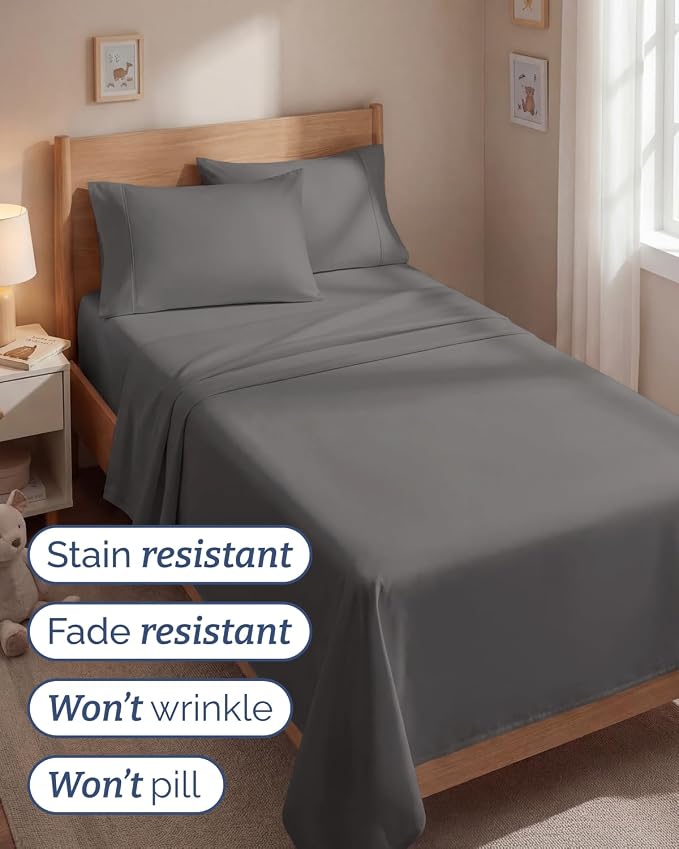 Twin 4 Piece Sheet Set - Comfy Breathable & Cooling - Ultra-Soft Hotel Luxury Bedding Set with 8-16 Inch Deep Pockets - 1 Flat & 1 Fitted Sheet & 2 Pillowcases - Wrinkle Free & Easy Care - Dark Grey