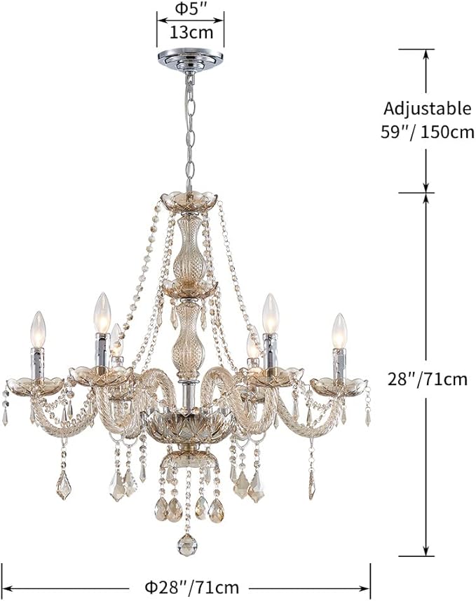Saint Mossi 6 Light Chandelier Modern K9 Crystal Chandelier Lighting, Champagne Crystal Ceiling Light Fixture Pendant Lamp for Dining Room Bathroom Bedroom Livingroom