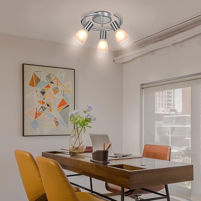 HiBay LED 3-Light Track Lighting Kit, Adjustable Ceiling Light Fixture Round, Modern Kitchen Spotlight with Glass Lampshade for Living Room Bedroom Hallway, E12 Base (Bulbs Not Included)