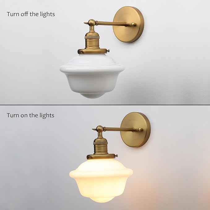 Pathson Modern Wall Sconce, Milk White Bathroom Vanity Light Fixture, Wall Lighting for Bedroom Living Room Hallway Home Decor