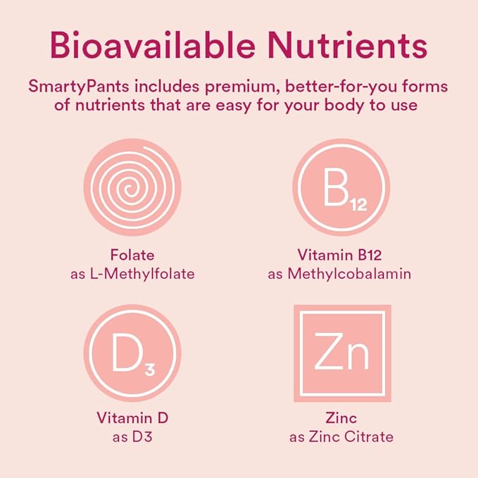 Gummies multivitaminées pour femmes SmartyPants : Huile de poisson Oméga 3 (EPA/DHA), Méthylfolate, CoQ10, Vitamine D3, C, Vitamine B12, B6, A, K & Zinc, Inositol, Sans gluten, (Pour 30 jours), 180 gommes (Lot de 2)