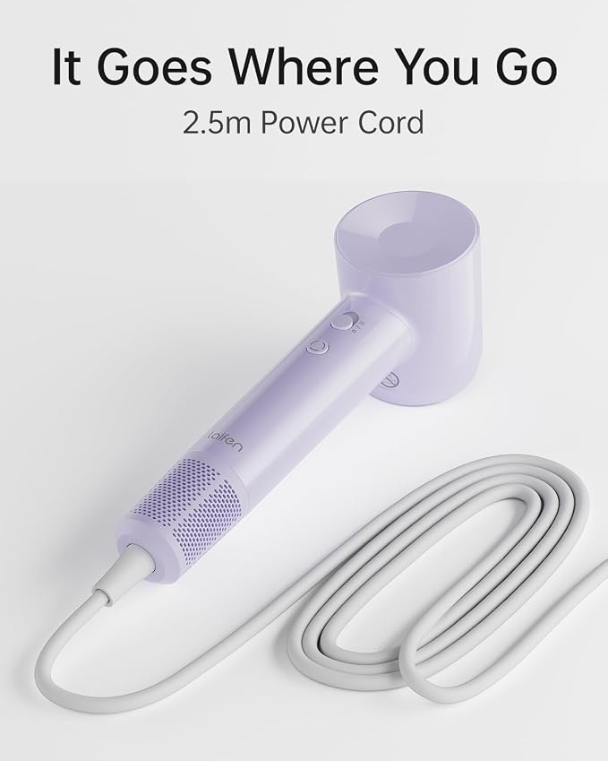 Laifen SE Lite Hair Dryer, Negative Ionic Blow Dryer with 100,000 RPM Brushless Motor for Fast Drying, High-Speed Low Noise Hair Dryer with Lightweight Design and 2 Nozzles Purple, HD110