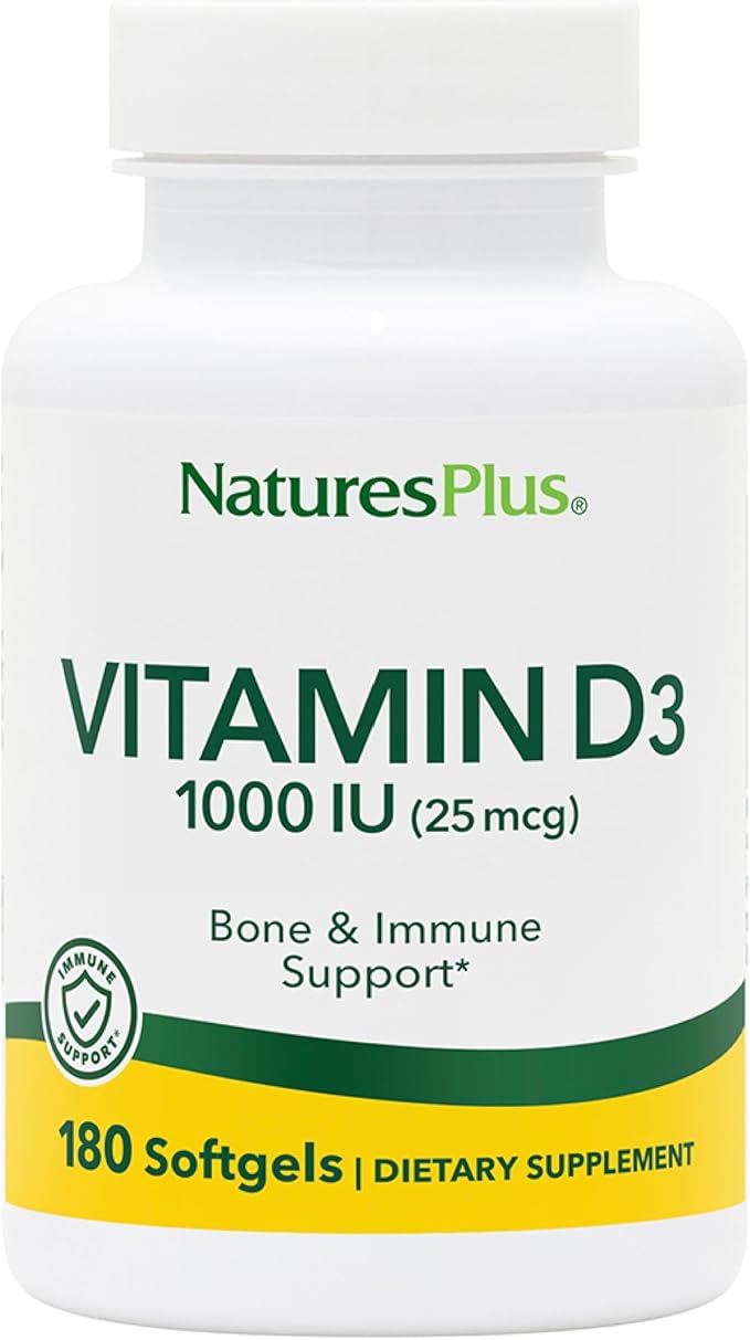 NaturesPlus Vitamin D3 1000 IU - 180 Softgels - Bone Strength & Immune Support - 180 Servings