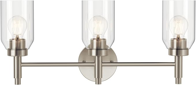 Kichler Madden 3-Light Bathroom Vanity Light Fixture with Clear Glass in Brushed Nickel, Modern Wall Mount for Mirror Lighting Over Vanity (10.5 in x 24 in), 55185NI