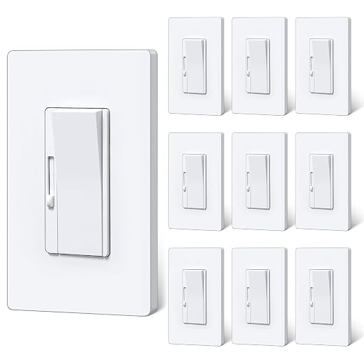 BESTTEN 10 Pack Super Slim Digital Dimmer Light Switch, Quiet Rocker, Max 300W LED, CFL, 600W Halogen, Single Pole or 3 Way Dimmable Switch, Screwless Wallplate Included, ETL Listed, White