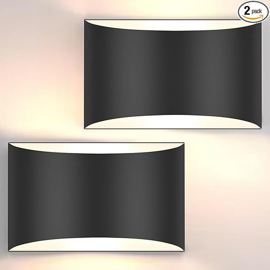 FOLKSMATE Modern LED Wall Sconces Set of 2, 3000K Warm White Up and Down Wall Mount Light, Extra Large Black Interior Wall Light Hardwired Lamp for Indoor Living Room Bedroom Hallway Basement Stairway
