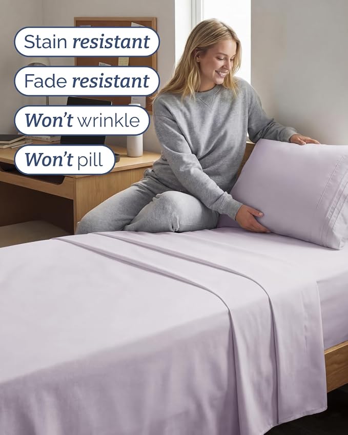 Twin XL 4 Piece Sheet Set - Comfy Breathable & Cooling - Soft Hotel Luxury Bedding Set with 8-16 Inch Deep Pockets - 1 Flat & 1 Fitted Sheet & 2 Pillowcases - Wrinkle Free & Easy Care - Light Lavender