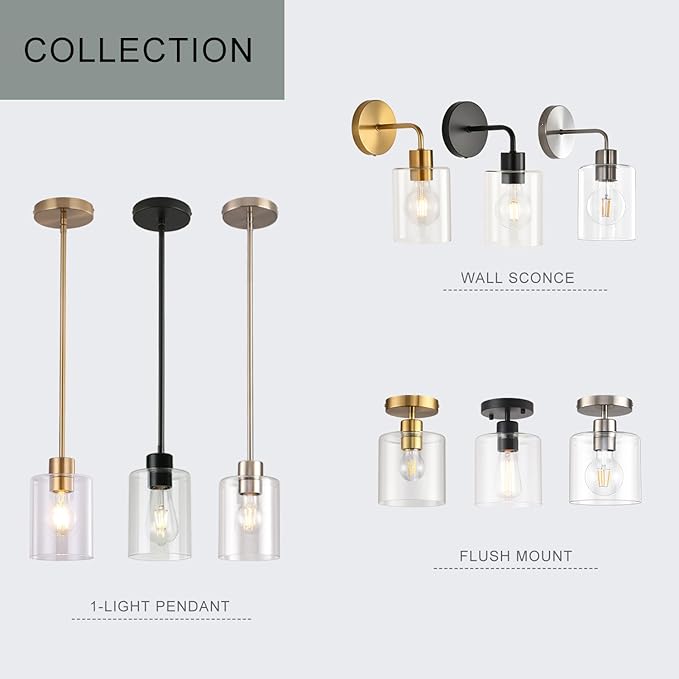 3 Pack Black Pendant Lights Kitchen Island, Modern Industrial Matte Black Hanging Light Fixtures, Adjustable Downrod Farmhouse Glass Pendant Lighting for Dining Room Bedroom Hallway Entryway