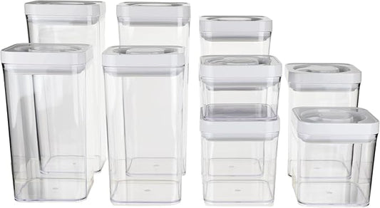 Amazon Basics Airtight Food Storage Containers, BPA Free, Dishwasher Safe, with Twist/Turn Lids, for Kitchen Pantry Organization, 10-Piece Square Set, Clear Plastic