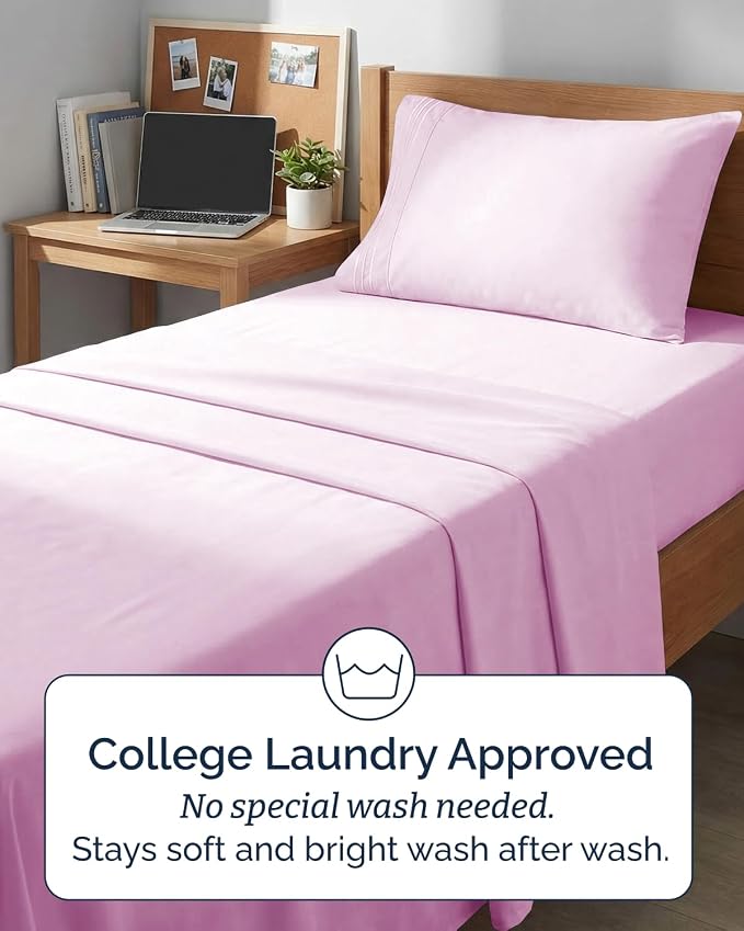 Twin XL 4 Piece Sheet Set - Comfy Breathable & Cooling - Ultra Soft Hotel Luxury Bedding Set w/ 8-16 Inch Deep Pockets - 1 Flat & 1 Fitted Sheet & 2 Pillowcases - Wrinkle Free & Easy Care - Light Pink
