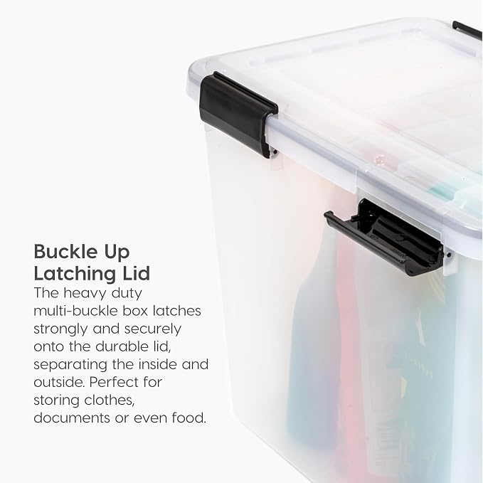 IRIS USA WeatherPro 19 Qt Storage Bins with Lids, 6 Pack, BPA-Free Plastic Gasket Box with Tight Latch and Seal, Stackable Nestable Tote Tub - Clear/Black