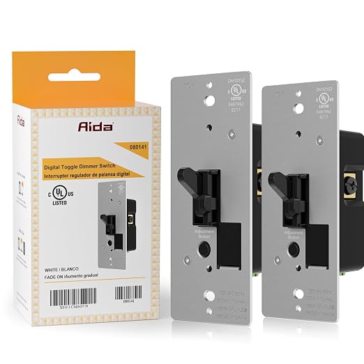 AIDA Toggle Slide Dimmer Switch for Dimmable LED Light/CFL/Incandescent 600 Watt max, Single-Pole or 3-Way, Rocker On/Off Wall Switch with Dimmer Slider, Wall Plate NOT Included, UL, Black, 2 Pack