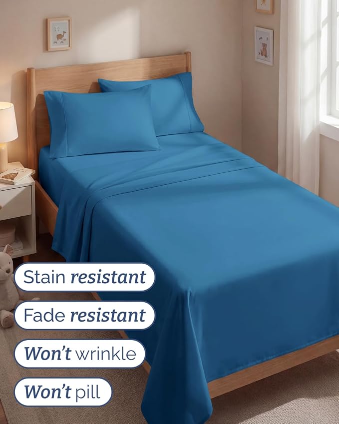 Twin 4 Piece Sheet Set - Comfy Breathable & Cooling - Ultra-Soft Hotel Luxury Bedding Set with 8-16 Inch Deep Pockets - 1 Flat & 1 Fitted Sheet & 2 Pillowcases - Wrinkle Free & Easy Care - Denim Blue