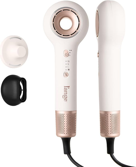 L’ANGE HAIR Axia HaloRing Ionic Hair Dryer | High Speed Professional Blow Dryer for Smooth, Frizz-Free Styles | Lightweight Brushless Motor with Concentrator & Wall Mount | 4 Heat Settings | Off-white