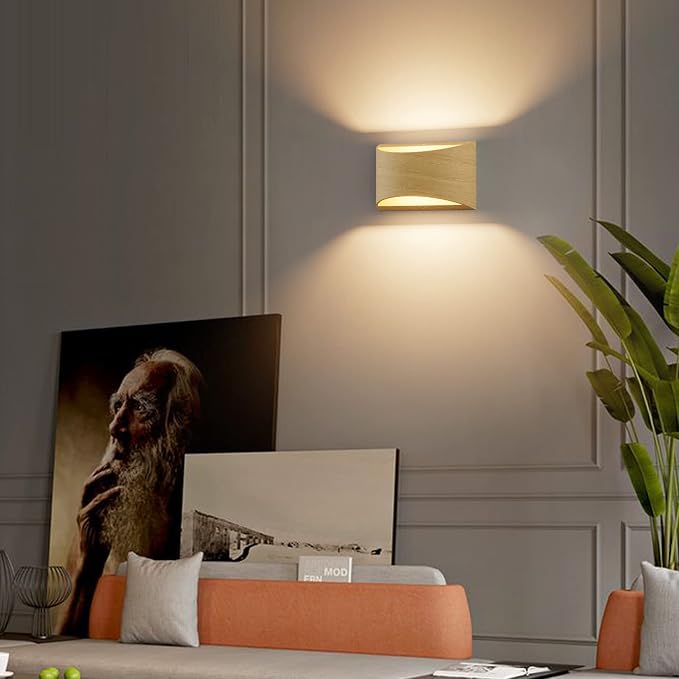 Aipsun Aluminum Modern Wall Light Fixtures 1 Pack Indoor LED Wall Sconce Hardwired Wood Texture Up and Down Wall Mount Light for Living Room Bedroom Hallway Corridor 3000K(with G9 Bulbs)