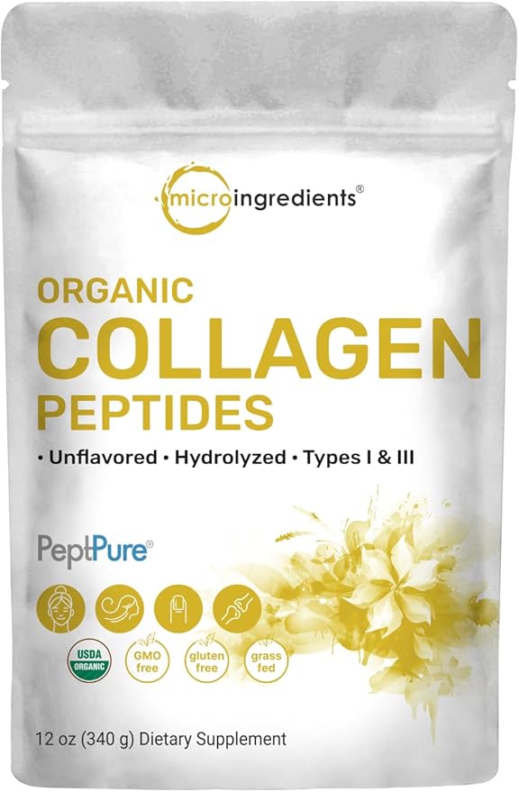 Lot de 2 gélules de vitamine D3 5 000 UI + K2 100 mcg et de poudre de peptides de collagène bio Micro Ingredients | Vitamines essentielles du soleil | Collagène bovin hydrolysé de type I et III