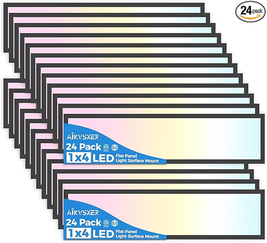 AIKVSXER 24PACK 1x4 LED Flat Panel Light Surface Mount LED Ceiling Light, 5500LM 50W TRIAC 10-100% Dimmable, 3000/4000/5000k AC120V Kitchen Lights Ceiling Flush Mount for Garage/Basement Black