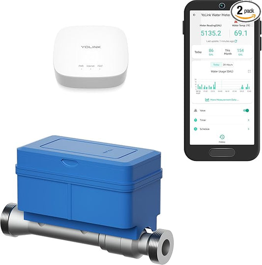 NSF Certified YoLink FlowSmart All-in-One Smart Water Meter & Auto Shutoff for 1" Pipes, LoRa Long-Range, Real-Time Leak Detection, 10-Year Battery, 80+ Device Ecosystem, Hub Included – YS5018