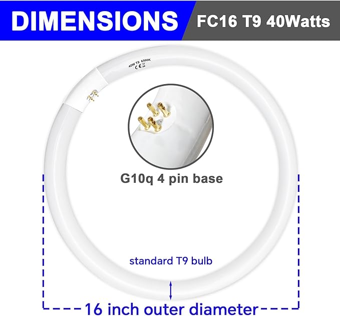 Celiwace FC16T9 40 Watt and FC12T9 32W Set 6500K, 16 inch T9 40W Circline Light Bulbs, 12 inch 32W Circular Fluorescent Round Bulb CRI 80, DL 4700 Lumen G10q