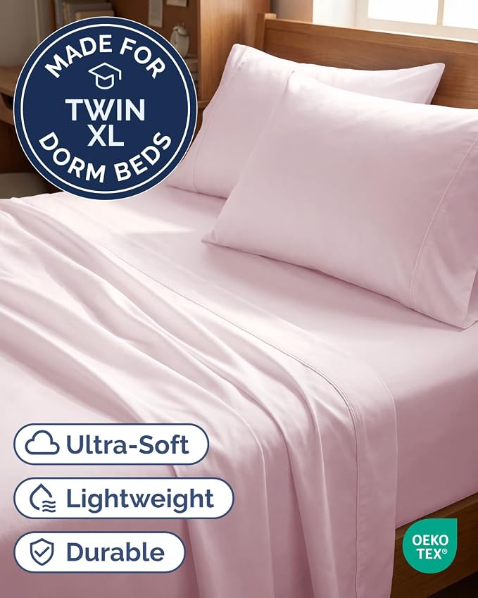 Twin XL 4 Piece Sheet Set - Comfy Breathable & Cooling - Soft Hotel Luxury Bedding Set with 8-16 Inch Deep Pockets - 1 Flat & 1 Fitted Sheet & 2 Pillowcases - Wrinkle Free & Easy Care - Lavender Pink