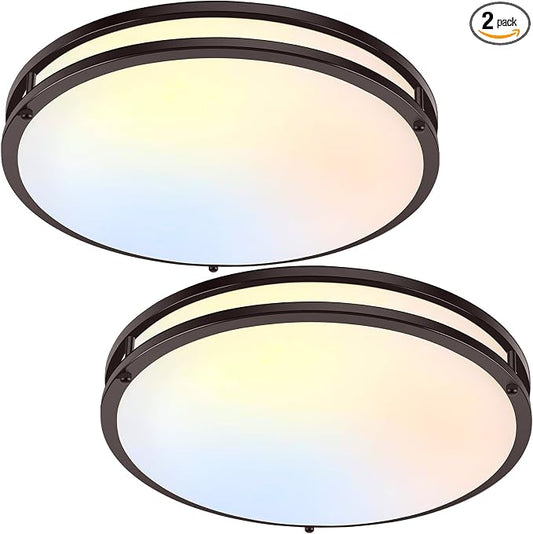 TOBUSA 16in 50W LED Flush Mount Ceiling Lights 5600lm Super Bright, Dimmable LED Light Fixtures 2700K-6500K 5CCT Adjusted, 2-Pack Modern Brown Light Fixture Ceiling for Living Room Bedroom Kitchen