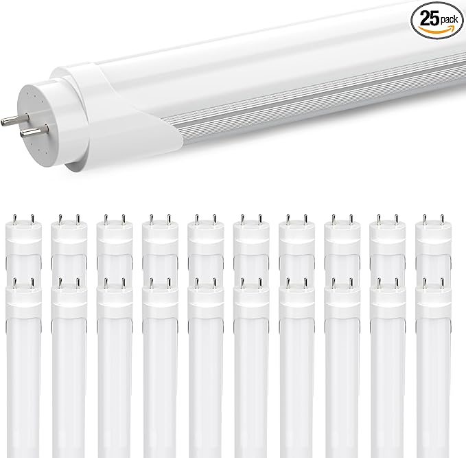 JESLED Flourescent Light Bulbs Replacement 4FT,T8 Led Bulbs 4 Foot Type A+B,24W 3200LM 6000K Frosted,Dual-End Powered,F32T8 or F40T12 Fluorescent Bulbs,Office Shop Warehouse Lights 25Pack