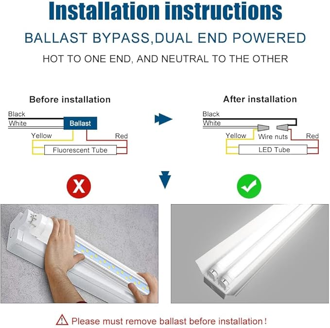JESLED T8 4FT LED Type A+B Tube Light Bulbs, 24W 6000K, 3200LM Super Bright, Plug and Play or Ballast Bypass, 48 Inch LED Replacement for T10 T12 Flourescent Tubes, Dual-end Powered, Clear(12-Pack)