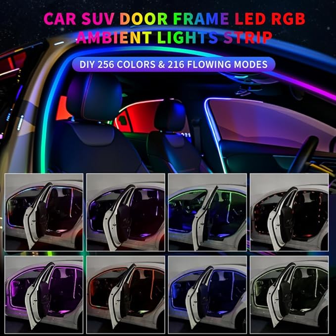 Car SUV Door Frame Ambient Light Lighting, Car Door Ambient Lights LED RGB, Automotive Auto Interior USB Neon Accent Lights Strip Accessories, App Remote Control Music Sync, Acrylic, 4 Pack*11.48ft