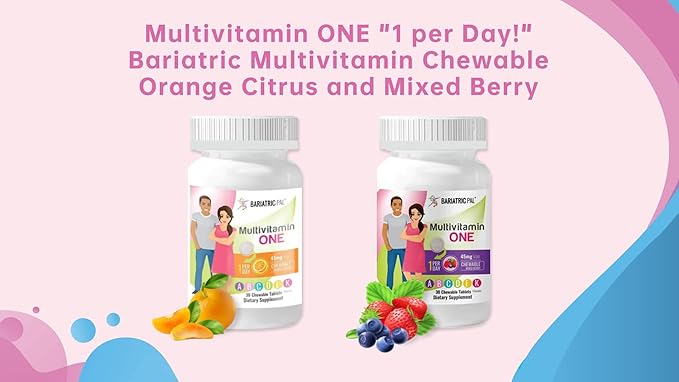 BariatricPal Multivitamines UNE par jour ! Multivitamines bariatrique à croquer avec 45 mg de fer - Baies mélangées (30 comprimés)