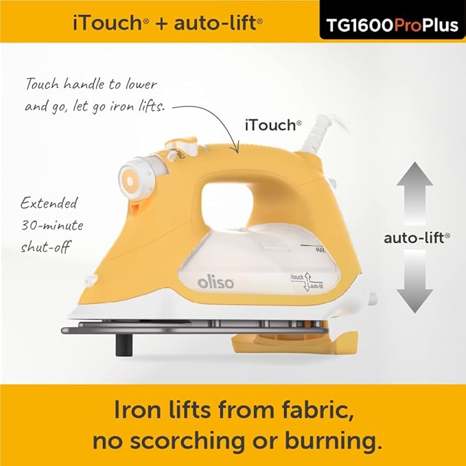 oliso TG1600 ProPlus Auto-Lift Steam Iron - Sewing Quilting & Clothes Ironing – 1800W, Butterscotch