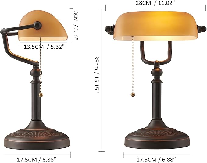 Matted Orange Glass Bankers Desk Lamp with Pull Chain Switch Plug in Fixture