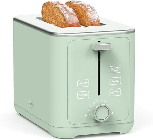Martha Stewart 2 Slice Toaster, 10 Shade Settings with Defrost, Cancel, Bagel & Gluten-Free, Extra-Wide Self-Centering Slots for Waffles & Artisan Bread, Removable Crumb Tray, Cord Wrap, Honeydew