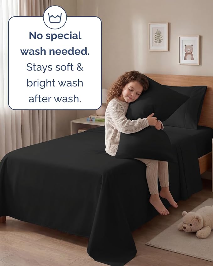 Twin 4 Piece Sheet Set - Comfy Breathable & Cooling - Ultra Soft Hotel Luxury Bedding Set with 8-16 Inch Deep Pockets - 1 Flat & 1 Fitted Sheet & 2 Pillowcases - Cozy, Wrinkle Free & Easy Care - Black