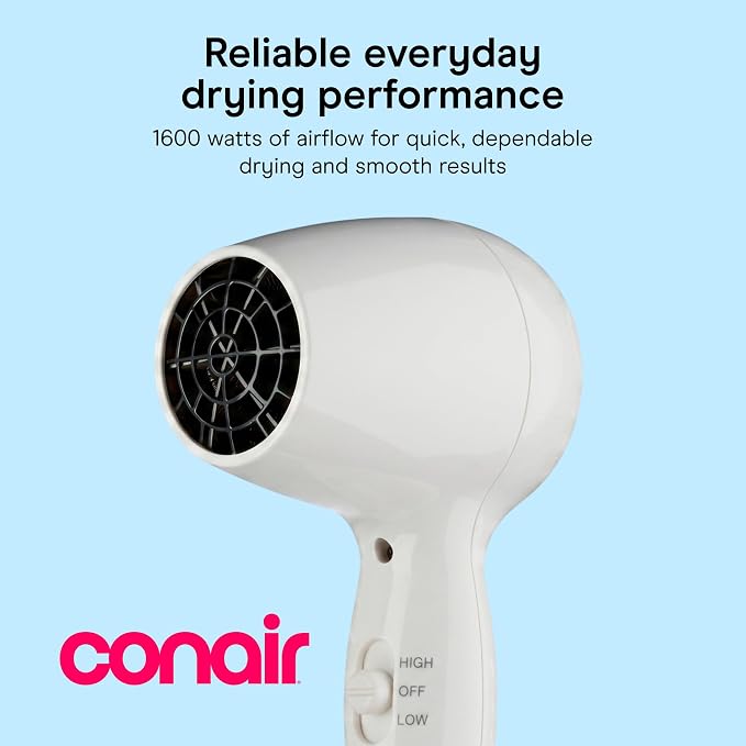Conair Wall Mount Hair Dryer | Space-Saving Wall Mount Design with LED Night Light, 1600W, for Fine, Medium, and Thick Hair, White, 134L