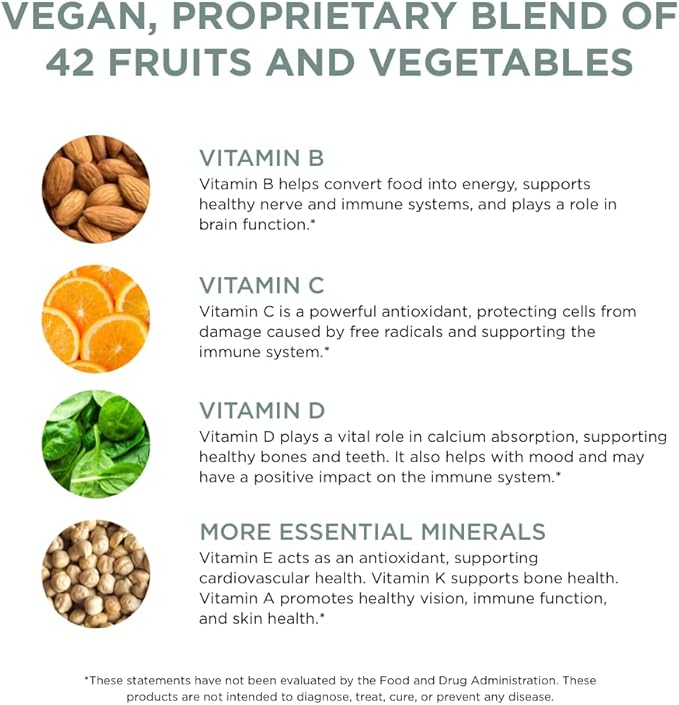 Complément multivitaminé Pure for Men | Énergie, soutien de l'humeur, os solides, antioxydants, minéraux | Vitamines A, B, C, D, magnésium, calcium | Mélange exclusif de 42 fruits et légumes | 120 comprimés végétaliens