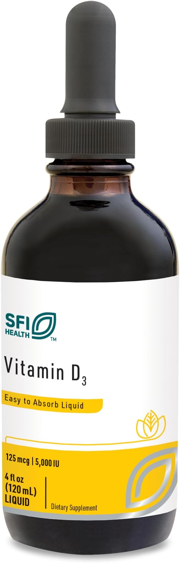 Klaire Labs SFI Health Gouttes de Vitamine D3 Liquide - Haute Puissance 5000UI VIT D dans une Huile MCT Facilement Absorbable - Soutien Immunitaire - Sans Soja, Sans Colorants ni Arômes Artificiels (120ml / 4 fl oz)