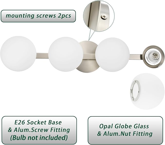 Bathroom Vanity Light Fixtures, Modern 4 Lights Globe Wall Sconce Lighting Brushed Nickel, Porch Wall Mount Light Fixture for Bathroom, Mirror Cabinets Hallway Stairs