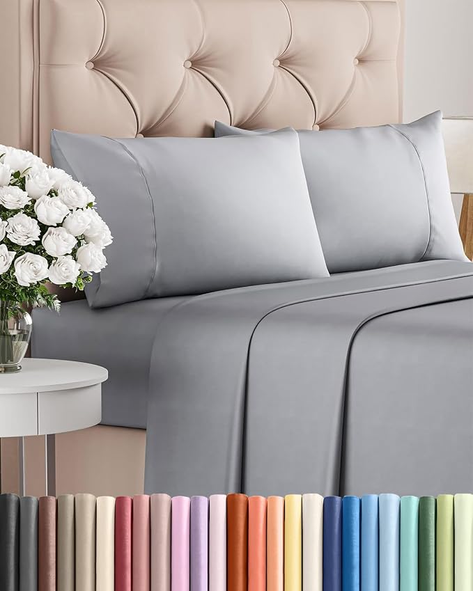 Twin 4 Piece Sheet Set - Comfy Breathable & Cooling - Ultra-Soft Hotel Luxury Bedding Set with 8-16 Inch Deep Pockets - 1 Flat & 1 Fitted Sheet & 2 Pillowcases - Wrinkle Free & Easy Care - Steel Blue