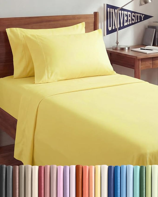 Twin XL 4 Piece Sheet Set - Comfy Breathable & Cooling - Ultra-Soft Hotel Luxury Bedding Set with 8-16 Inch Deep Pockets - 1 Flat & 1 Fitted Sheet & 2 Pillowcases - Wrinkle Free & Easy Care - Yellow